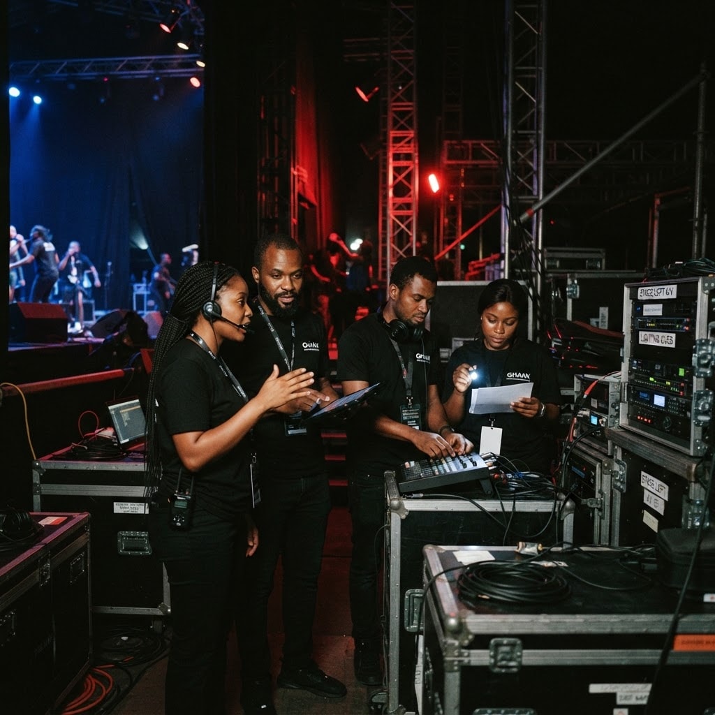 Technical crew working on site